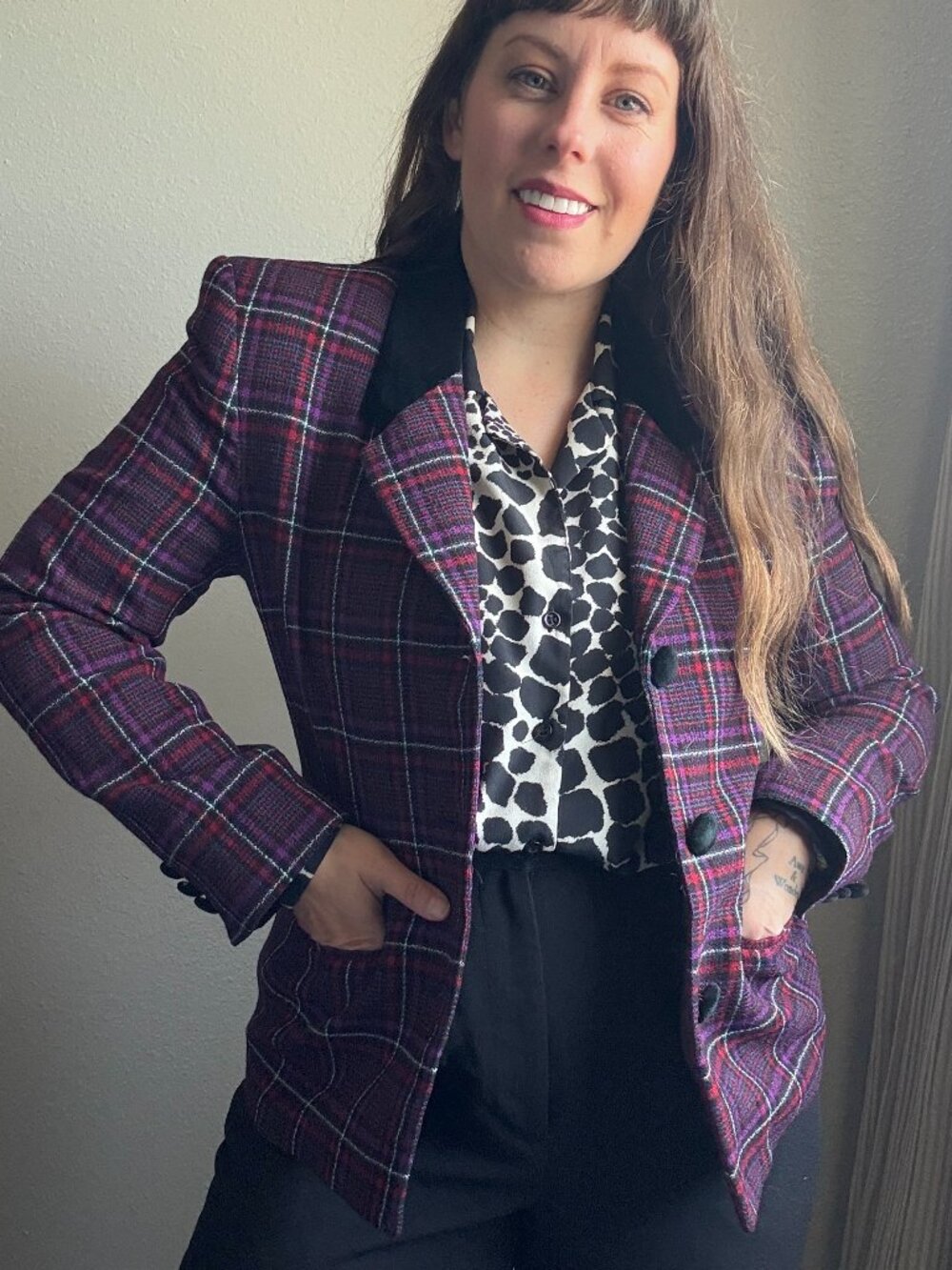 PRICE FIRM Vintage Plaid Blazer 90s Talbots Wool Purple Red Velvet Check | S/M